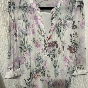 Cocomo Floral Sheer Blouse - White and Lavender